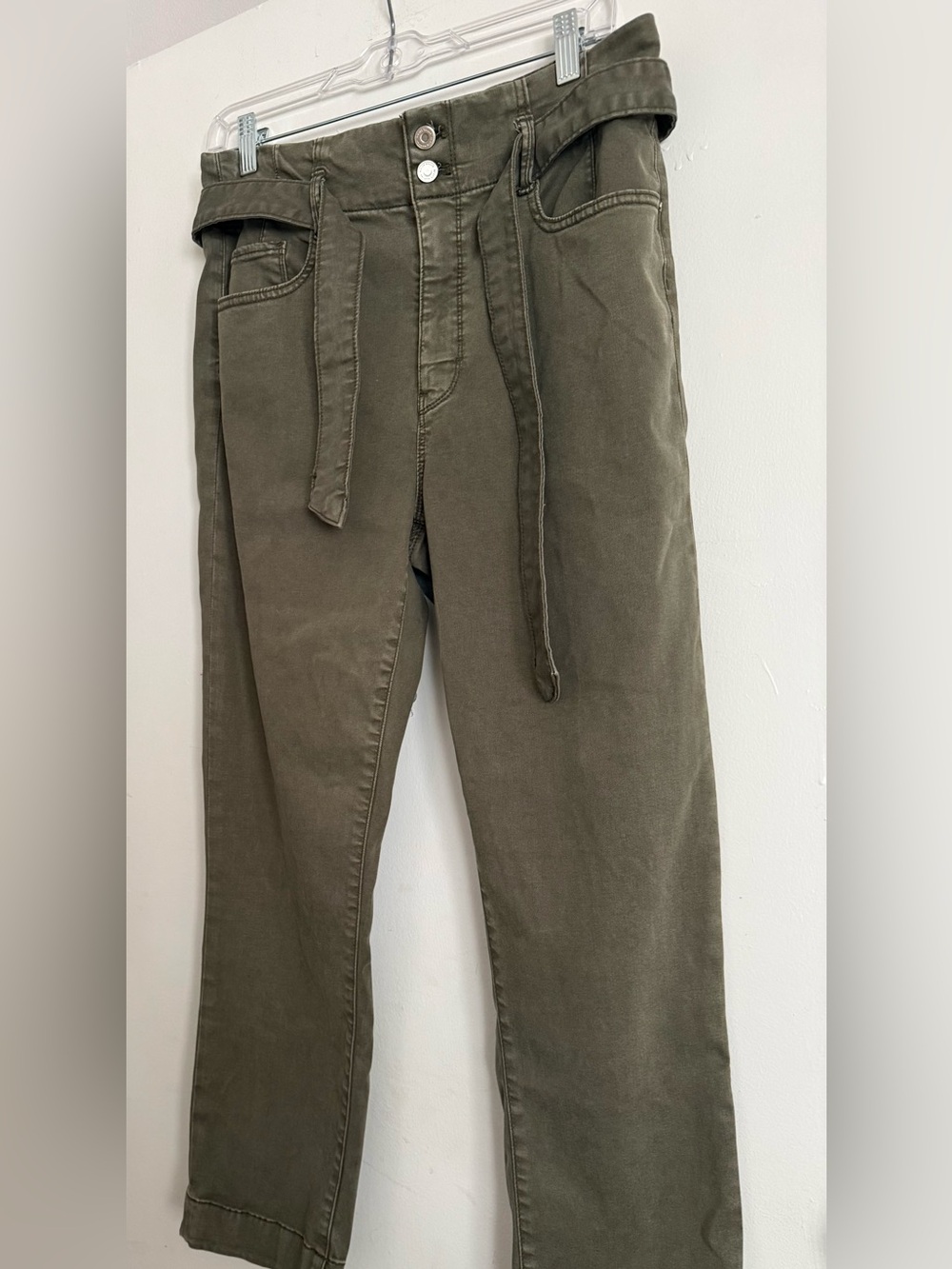 White House Black Market Olive Green Straight-Leg Jeans with Tie Belt